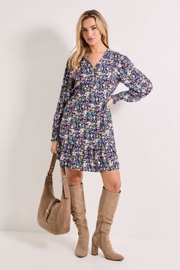 Dorothy Perkins - Frill Detail Tiered Smock Printed Mini Dress - Purple