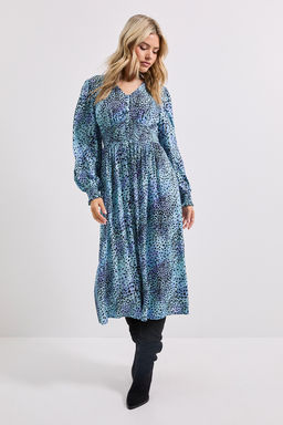 Dorothy Perkins - V-Neck Button Front Detail Printed Midi Dress - Purple