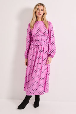 Dorothy Perkins - Gathered Waist Detail Blouson Sleeve Printed Midi Dress - Purple