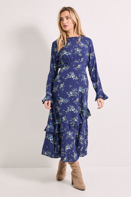 Dorothy Perkins - Frill Sleeve Ruffle Detail Printed Midi Dress - Purple