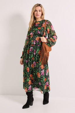 Dorothy Perkins - High Neck Frill Detail Printed Chiffon Midi Dress - Black