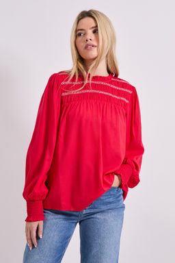 Dorothy Perkins - Contrast Stitching Shirred Yoke Long Sleeve Blouse