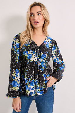 Dorothy Perkins - Floral Spot Tie Front Long Sleeve Printed Blouse - Multi-Color