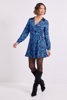 Dorothy Perkins - Blue Floral Lace Collar Detail Wrap Printed Mini Dress