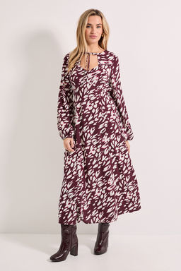 Dorothy Perkins - Animal Keyhole Tie Detail Midi Dress - Burgundy
