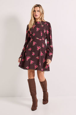 Dorothy Perkins - Chocolate Ditsy Lace Trim Detail Tie Back Printed Mini Dress - Brown