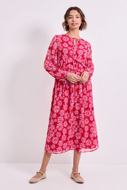 Dorothy Perkins - Pink Daisy Tie Neck Frill Detail Trapeze Printed Midi Dress