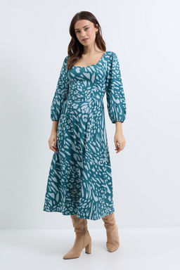 Dorothy Perkins - Blue Animal Sweetheart Neck Dropped Waist Seam Midi Dress