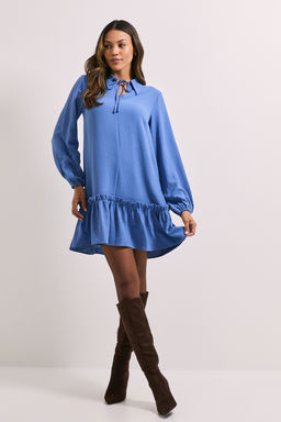Dorothy Perkins - Tie Neck Collar Detail Shift Mini Dress - Blue