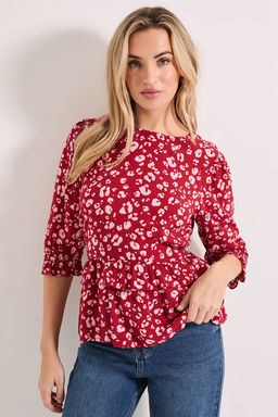 Dorothy Perkins - Frill Peplum Hem Printed Blouse - Pink