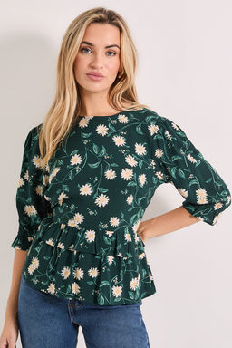Dorothy Perkins - Frill Peplum Hem Printed Blouse - Black