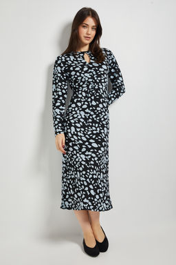 Dorothy Perkins - Animal Knot Waist Long Sleeve Midi Dress - Multi-Color