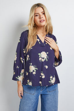 Dorothy Perkins - Navy Blue Floral Printed Overhead Shirt Blouse