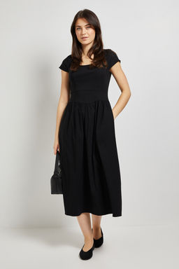 Dorothy Perkins - Bengaline Scoop Neck Waisted Midi Dress - Black