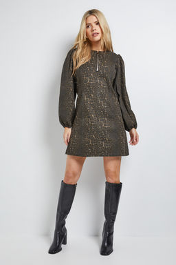 Dorothy Perkins - Leopard Zip Front Denim Mini Dress - Brown