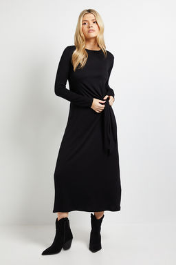 Dorothy Perkins - Tie Detail Long Sleeve Jersey Midi Dress - Black