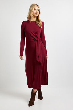 Dorothy Perkins - Tie Detail Long Sleeve Jersey Midi Dress - Burgundy
