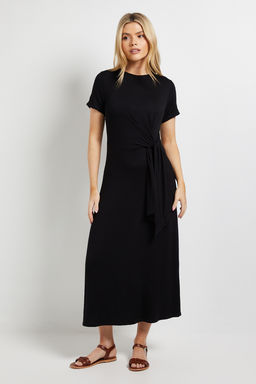 Dorothy Perkins - Tie Detail Short Sleeve Jersey Midi Dress - Black