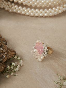 House of D'oro - Designer Ring with Pink and White Stones and Pearls