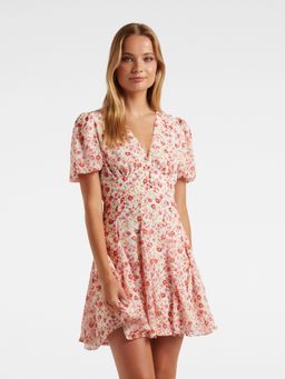 Forever New - Amelia White Floral Printed Empire Mini Dress