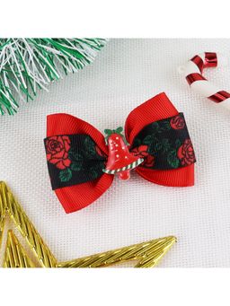 Asthetika Kids - Christmas Jingle Bell Bow Hair Clip - Red , Black