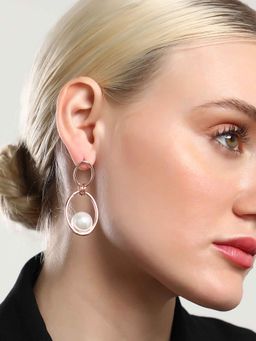Sohi - Womens Rose Gold The Hanging Pearl Drop Earrings