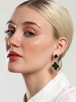 Sohi - Womens The Clover Drop Earrings - Onyx Black