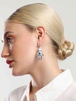 Sohi - Womens Silver The Hamsa Drop Earrings