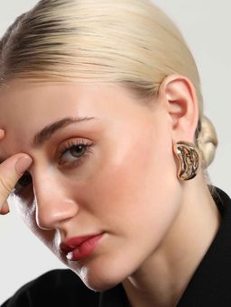 Sohi - Womens The Gold Dented Bean Stud Earrings