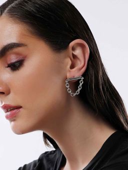 Sohi - Womens Silver The Chain Bar Drop Earrings