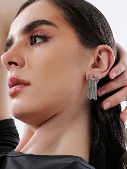 Sohi - Womens The Silver Hanging Chain Bar Drop Earrings