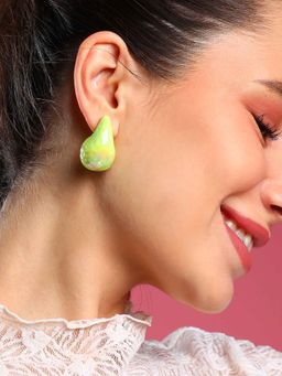 Sohi - Womens Teardrop Stud Earrings - Lime Green