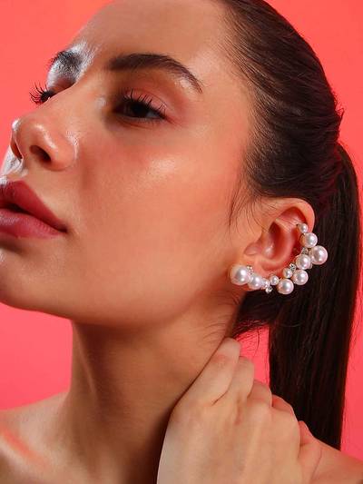 Womens Pearl White Ear Cuff