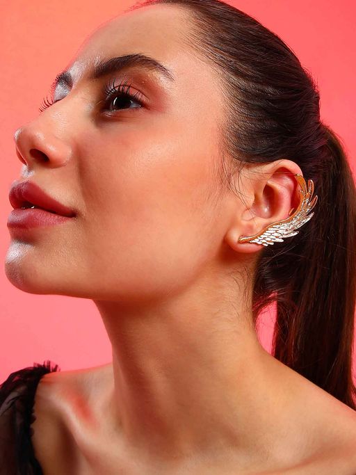 Sohi Womens Metallic Gold Wing Ear Cuff