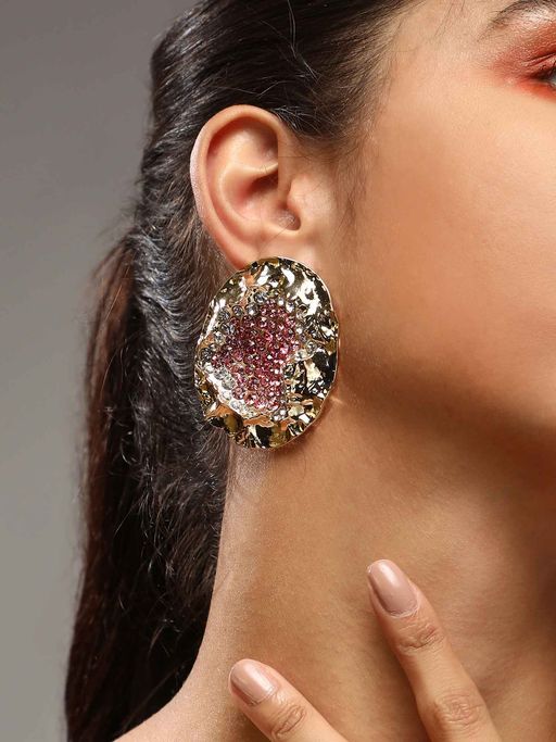 Sohi Womens The Lilypad Big Stud Earrings - Ballet Pink