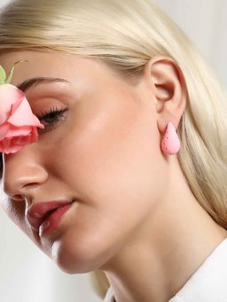 Sohi - Womens The Barbie Pink Small Dented Teardrop Earrings