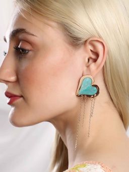 Sohi - Womens The Heart-Fold Drop Earrings - Sky Blue