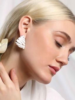 Sohi - Womens The Trinity Stud Earrings - Opal White