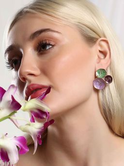 Sohi - Womens Medium Lilypad Stud Earrings - Lavender and Olive