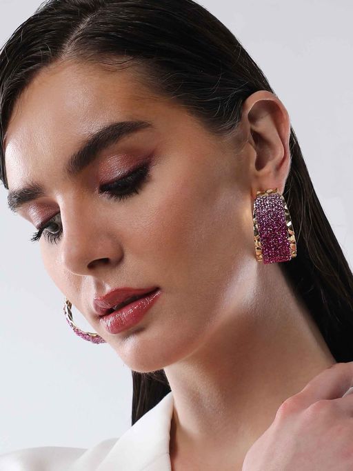 Sohi Womens The Purple Glacier Half Hoop Earrings