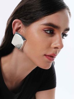 Sohi - Womens The Silver Slab Stud Earrings