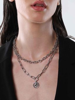 Sohi - Womens The Silver Coin Chain-Link Multi-Layer Necklace