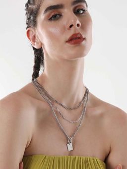 Sohi - Womens The Silver Interlock Charm Multi-Layer Necklace