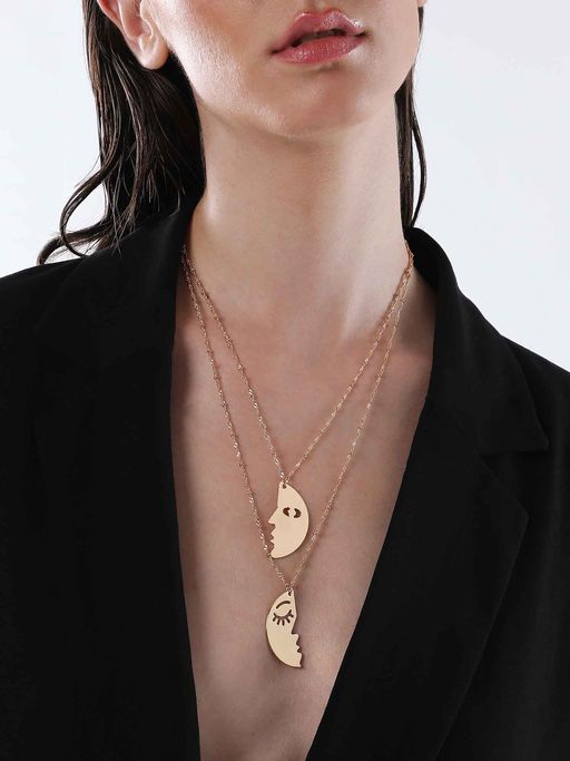 Sohi Womens The Gold Lovers Multi-Layer Necklace