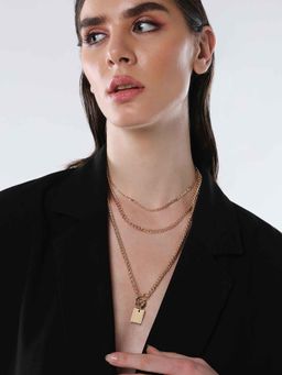 Sohi - Womens The Gold Interlock Charm Multi-Layer Necklace
