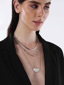 Sohi - Womens The Silver Curve Chain-Link Multi-Layer Necklace