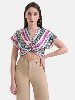 Kazo - Printed Twist-knot Crop Top