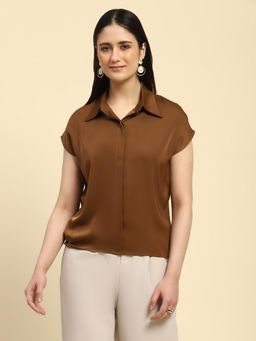 Global Republic - Brown Poly Blend Solid Regular Fit Blouse For Women