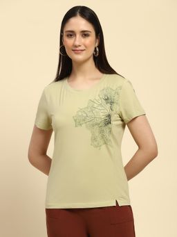 Global Republic - Green Modal Blend Sequin Embellishment and Thread Embroidery T-Shirt for Women