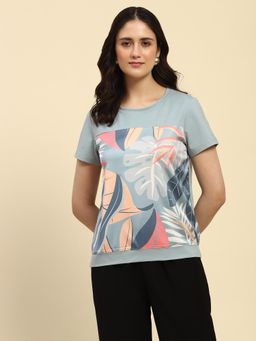 Global Republic - Blue Cotton Blend Graphic Print T-Shirt for Women